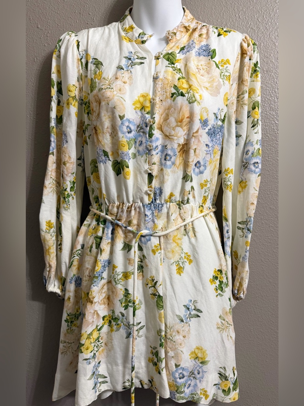 Ever New Floral Button-Front Midi LS Dress